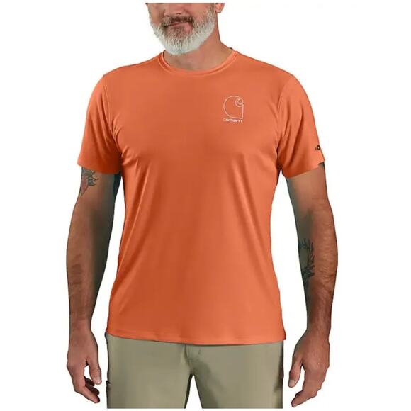 Carhartt Mens Small Sedona Orange Force Sun Defender Short Sleeve Logo Tee N3-22 - Picture 1 of 8